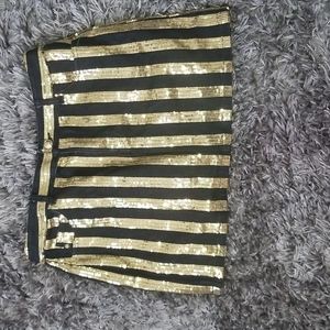 Black Denim Sequin Stripe Mini Skirt